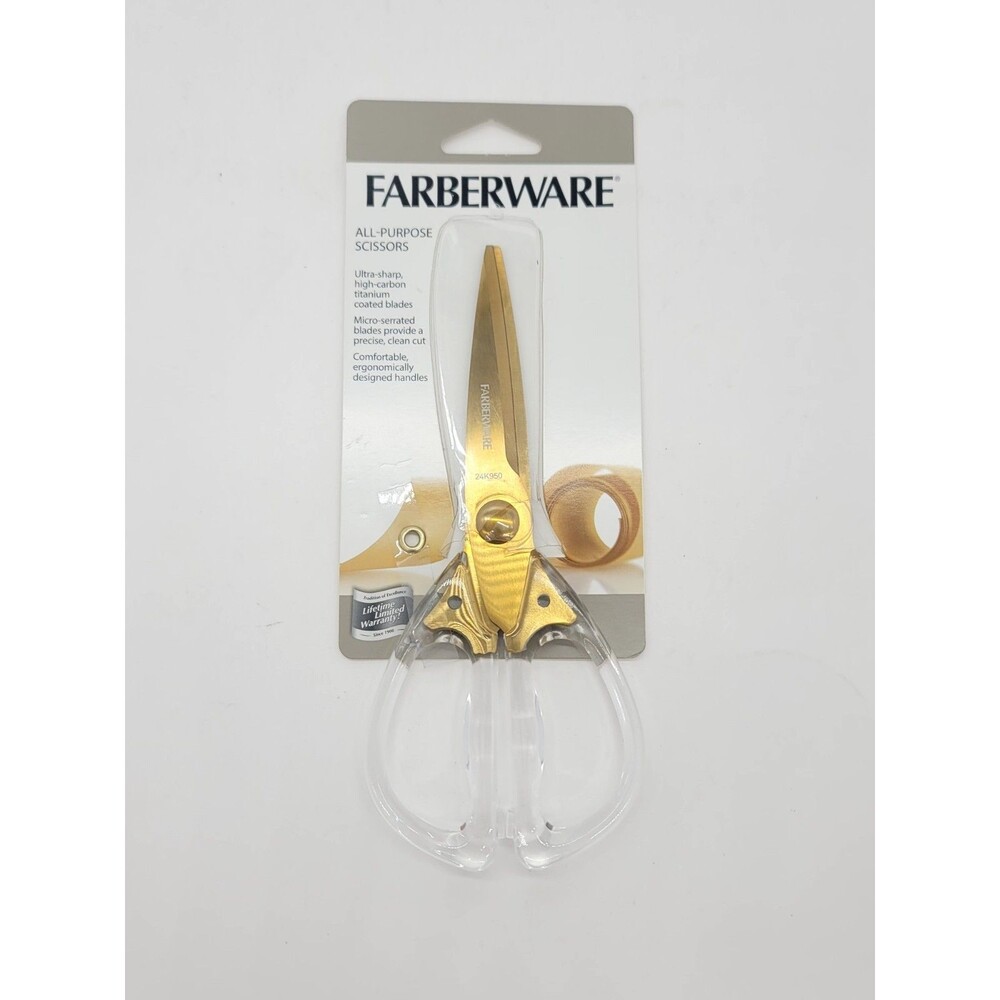 FARBERWARE All Purpose Titanium Gold-Tone Scissors w/ Clear Acrylic Handle